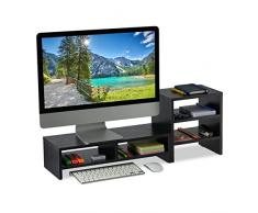 Relaxdays Soporte Monitor Modular Estante, 2 Partes, Organizador, Elevador Pantalla Escritorio, Atril PC Oficina, Negro, 100% Tablero de Fibra, 28 x 75,5 x 20 cm