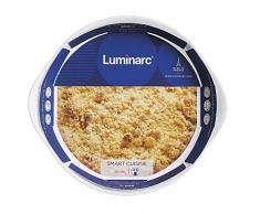 Luminarc Smart Cuisine Molde para tarta redondo, Vidrio Opal Extra Resistente, blanco