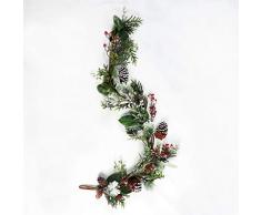 SHATCHI Corona de Nieve Artificial de Aspecto Natural, Flores, piñas y Bayas para Colgar en la Puerta Delantera, decoración de Navidad, decoración de Boda, Guirnalda Verde, 150 cm