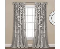 Lush Decor Riley - Cortina de Ventana Transparente con Volantes para Sala de Estar, Comedor, Dormitorio (Individual), 54 Pulgadas de Ancho x 84 Pulgadas de Largo, Gris Claro