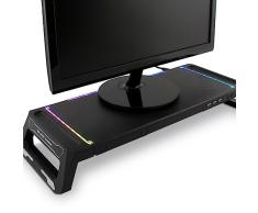 DeepGaming SN06 Soporte de Monitor para Escritorio Gaming con Cajón de Almacenamiento, Soporte para Móvil, 10 modos de Ilulimación RGB y Hub USB de 3 Puertos (1 x USB3.0 + 2 x USB2.0). Negro