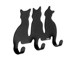 Tiger Gancho Gato para Ropa y Toallas, Fijación Adhesiva, 2.2 x 12.5 x 9 cm, Acero Inoxidable, Negro