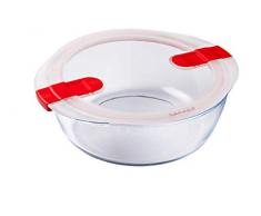 Pyrex Cook & Heat Recipiente hermético con válvulas de vapor de vidrio borosilicato. Perfecto para transportar alimentos y calentar en el microondas, transparente