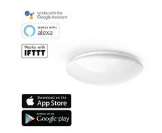 Hama 00176545 Wi-Fi LED WLAN lámpara luz de Techo (Compatible con Alexa/Google Home, Funciona sin Bridge/Puente/HUB concentrador, Regulable, à 30 cm, Control por aplicación/Voz, p. Ej. por Echo Dot, cálido Neutro/Blanco