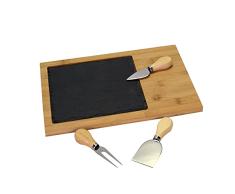 Vacchetti - Tabla de cortar de bambú y pizarra, juego de queso, 4 unidades, rectangular, multicolor, medio