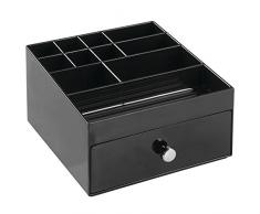 InterDesign Clarity organizador maquillaje | Joyero con 11 compartimentos y cajones | Ideal como organizador de collares, pulseras, anillos, etc. | Plástico negro