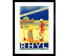 Wee Blue Coo Viaje Vintage AD RHYL Wales Playa Arena Piscina Lido Cielo Azul Marco impresión F97X6895