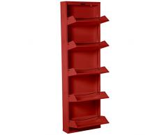 DRW Zapatero con 5 cajones y respiradero de Metal en Rojo 59x15x170cm