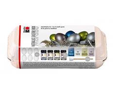 Marabu 1264000000084 Metallic Easter Box - Juego de recipientes metálicos para Pascua (4 botes de 15 ml de pintura Colorado Gold, 6 huevos de plástico y un pincel para plantillas), multicolor