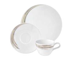 Seltmann Weiden Fashion Boston 18 Piezas | Set para 6 Personas | Serie Life Blanco | Servicio Incluye Cada 6 Plato de Desayuno, Taza, platillo de cafÃ©, Porcelain, Negro y Dorado