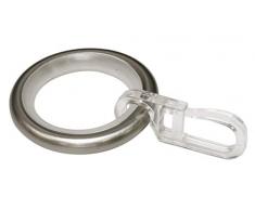 Gardinia 10 - Anillas para Cortina con Inserto Deslizante y Gancho para Pliegues, Metal para Ã 16 mm, Aspecto de Acero Inoxidable