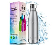 HoneyHolly Botella de Agua Acero Inoxidable 500ml, Aislamiento de VacÃo de Doble Pared, Botellas de FrÃo/Caliente, sin bpa Botella Reutilizable para niños Sport Gimnasio Trekking Bicicleta