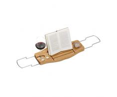 Relaxdays Bandeja Bañera Extensible con Soporte para Copas de Vino y Atril Plegable para Libros, Bambú, Marrón, 72-106 cm