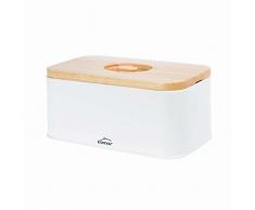 Lacor - 62868 - Panera estilo NÃ³rdico de Acero de Carbono,Tapa de Madera de Caucho, DiseÃ±o Vintage 2 en 1: la tapa sirve como tabla de cortar, medidas 30x18x12,5cm, Blanco mate