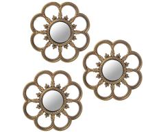 DRW Set de 3 Apliques de Pared de melamina con Espejo en Oro 25cm Exterior y 9cm Interior