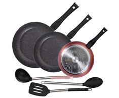 PACK DE 3 SARTENES Ã20/24 y 28 cms + SET DE 3PC DE UTENSILIOS DE COCINA EN NYLON
