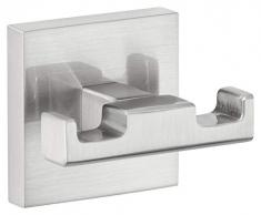 Tesa - Perchero Doble Exxclusiv, Autoadhesivo, Sofisticado Aspecto de Acero Inoxidable, Metal Satinado Mate, Ninguna