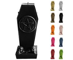 Candellana Vela Ataúd con un Pentagrama | Altura: 17 cm | Negro Metalizado | Tiempo de Consumo: 35h | Halloween | Hecho a Mano en la UE