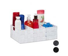 Relaxdays Cesta de almacenaje para baño, Neceser de Maquillaje, con Asas, 10x32x21 cm. 1 Ud, Blanco
