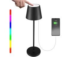 HOSWTLY Lámpara De Mesa Inalámbrica, Lámpara De Mesa LED Recargable Con Blanco Cálido 8 Colores RGB Lámpara De Noche Táctil Regulable Impermeable Para Interior Al Aire Libre Sala De Decoración, Negro