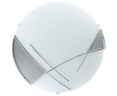 Eglo RAYA Interior E27 60W Plata, Color blanco iluminación de pared - Lámpara (Cepillado, Salón, Interior, Plata, Color blanco, Vidrio, Acero, IP20)