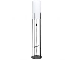 EGLO Lámpara de pie Glastonbury, 1 lámpara de pie moderna, de acero y tela, lámpara de salón en negro, blanco, lámpara con interruptor, casquillo E27