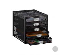 Relaxdays, Negro, 29 x 27,5 x 35,5 cm Organizador Escritorio con 5 cajones para Documentos a4, Acero
