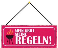 Schatzmix Blechschild Grill Meine Regeln Metallschild 27x10cm Deko Tin Sign m. Kordel SeÃ±al metÃ¡lica, hojalata, Multicolor, 27x10 cm