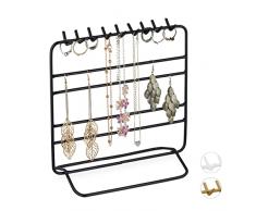 Relaxdays Soporte para joyas, collares, pendientes, pulseras, almacenamiento de joyas, organizador de joyas, HBT 21 x 20 x 10 cm, negro, 1 unidad