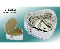 DRW - Joyero de Metal Plateado con Forma corazón 6x6x3,5 Cm