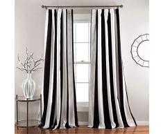 Lush Decor Wilbur - Juego de Cortinas para Ventana de Rayas para oscurecer la habitación, 213,4 cm, Color Negro