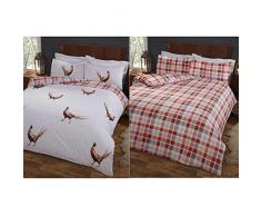 Rapport Pheasants - Juego de Funda nórdica y Funda de Almohada (polialgodón, Reversible), diseño de tartán, Color Blanco