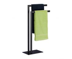 Relaxdays Portatoallas de Pie AutÃ³nomo, 2 Barras, Cuarto de BaÃ±o, Acero, 81 x 49 x 20 cm, Toallero para Aseo, Negro
