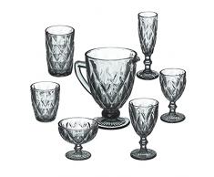 Relaxdays Set de Vasos de Cristal, 7 Piezas, con Jarra, Copa de champán, Copas de Vino, para Lavavajillas, Color Gris, 8 cm, 7