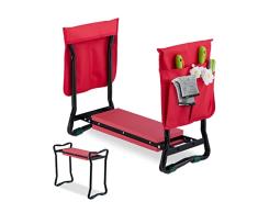 Relaxdays Taburete JardinerÃ­a CojÃ­n Rodillas, Bolsillo Herramientas, hasta 150Kg, Trabajo Huerto 50x65x32cm, Negro/Rojo, 50% Espuma 40% Acero 10% poliÃ©ster