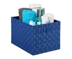 Relaxdays Almacenaje de Plástico con Asas, Tejido Tipo CesterÃa, 26 x 40 x 30 cm, Cesta Baño, Color Azul, 80% 20% Hierro
