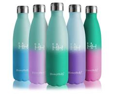 HoneyHolly Botella Acero Inoxidable, 500ml Aislamiento de VacÃo de Doble Pared, Botellas de FrÃo/Caliente sin bpa, Botella Reutilizable para Gimnasio, Camping, Bicicleta | Botella Agua Deporte