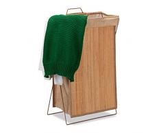 Relaxdays Ropa Sucia, Plegable, Marco de Metal con Asas, Cesto para la Colada, 40 L, 61x38x22 cm, Bambú, Marrón, 61 x 38 x 22 cm