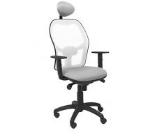 Piqueras Y Crespo (PIQU7) Silla Jorquera Malla Blanca Asiento Bali Gris Claro con cabecero Fijo Oficina, Talla Unica