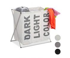 Relaxdays Cesto Ropa Sucia con 3 Compartimentos, Poliéster, Blanco 58 x 61.5 x 37 cm