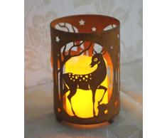 Schwartinsky - Portavelas de Navidad con corzo, para interior y exterior, con vela LED, metal, color Ã³xido, aprox. 10 x 14,5 cm