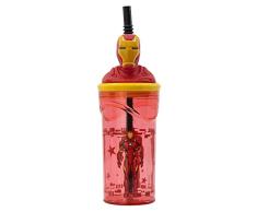 Stor Vaso infantil reutilizable con pajita y tapa con figurita 3D y capacidad de 360 ml de Los Vengadores - Marvel - Iron Man