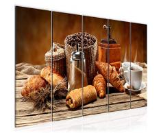 Imagen de cocina y cafÃ©, cuadro de pared de 200 x 80 cm, lienzo de fieltro, tamaÃ±o XXL, para salÃ³n, decoraciÃ³n, impresiÃ³n de arte, marrÃ³n, 5 piezas, fabricado en Alemania, listo para colgar 505055c