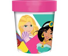 Disney Vaso Rosa para niÃ±as de plÃ¡stico Princesas Jasmine Rapunzel Belle Biancanev Ariel Cenicienta Bella Durmiente 260 ml con Base Antideslizante