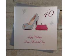 White Cotton Cards tamaño Grande Hecho a Mano 40 de cumpleaños Have a Wonderful Day Zapatos y Bolsa 40th Tarjeta de felicitación de cumpleaños, Blanco
