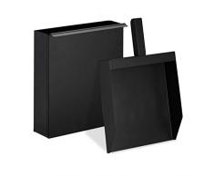 Relaxdays Carbón con Recogedor, Contenedor Chimenea, Barbacoa, Estufa, Caja y Pala Tapa para Cenizas, Negro, 100% Acero, 9 x 23,5 x 35 cm