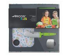 Arcos Kids, Juego de Cocina para niños, Cuchillo infantil + Delantal + Tabla de corte + Protector de dedos, Color Verde