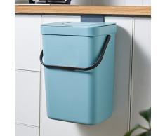 GONICVIN Cubo de basura colgante con tapa, 7 L de plástico colgante para puerta de armario, cocina debajo del fregadero, cubo de basura montado en la pared para cocina, baño (azul)
