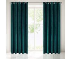 Eurofirany Cortina Velvet Turquesa Oscura Terciopelo, 1 Unidad. 10 Ojales Suaves Elegantes, Dormitorio, salón, Tela, 140x250cm