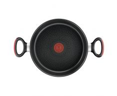 Lagostina LÃnea Roja - Cazuela multifunción con dos asas con tapa, aluminio, negro, diámetro 24 cm, olla inducción, gas y horno hasta 175 °C, borde a verter, manicura de silicona antideslizante